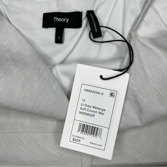 Theory NWT Haranna Cross-Back Dress in Linen Blend Mélange Light Grey Size 10 - Picture 15 of 16